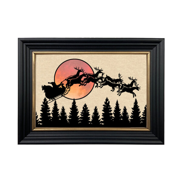 Christmas Christmas Santa and Reindeer Flying Over the Moon Framed Cut Paper Halloween Silhouette