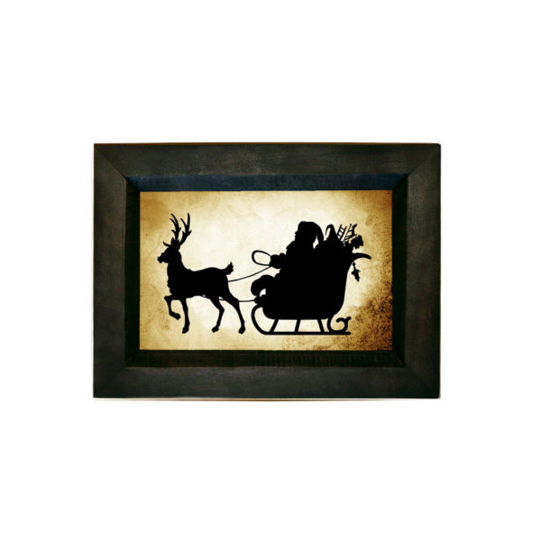 Christmas Christmas Framed Santa and Reindeer Printed Silhouette- Antique Vintage Style