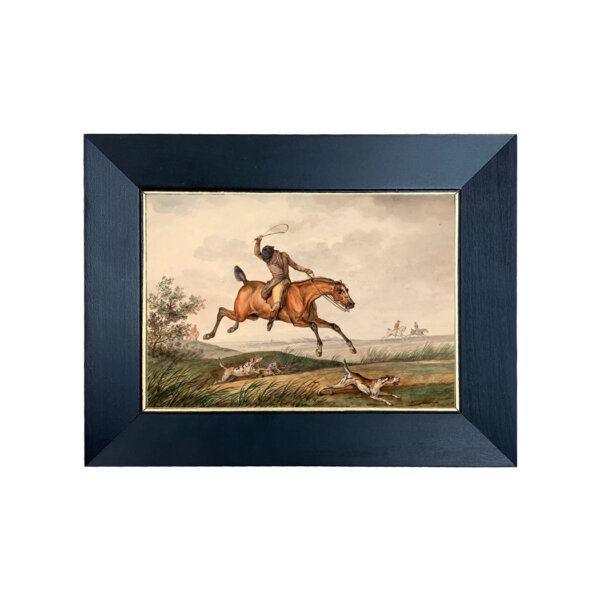 Set of 2 Small Equestrian Fox Chase Scenes Behind Glass in Black and Gold Wood Frames- 5