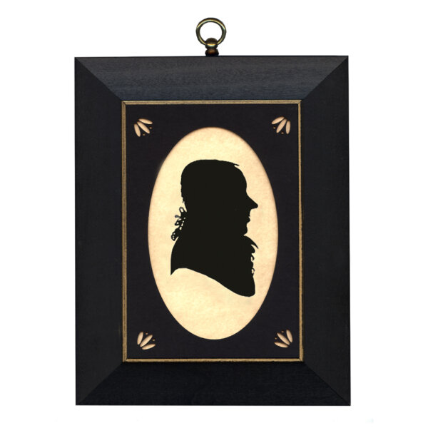 Early American Early American James Madison Cloth Silhouette with Oval Matte and Black Frame with Gold Trim- 5″ x 7″ Framed to 7″ x 9″