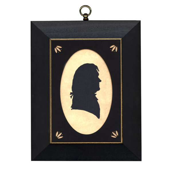 Early American Revolutionary/Civil War Thomas Jefferson Cloth Silhouette with Oval Matte and Black Frame with Gold Trim- 5″ x 7″ Framed to 7″ x 9″