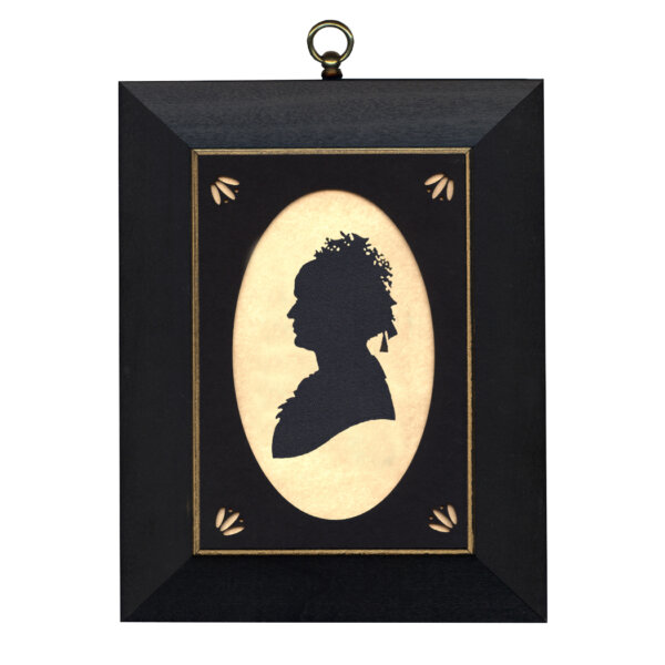Mary Lincoln Cloth Silhouette with Oval Matte and Black Frame with Gold Trim- 5" x 7" Framed to 7" x 9"