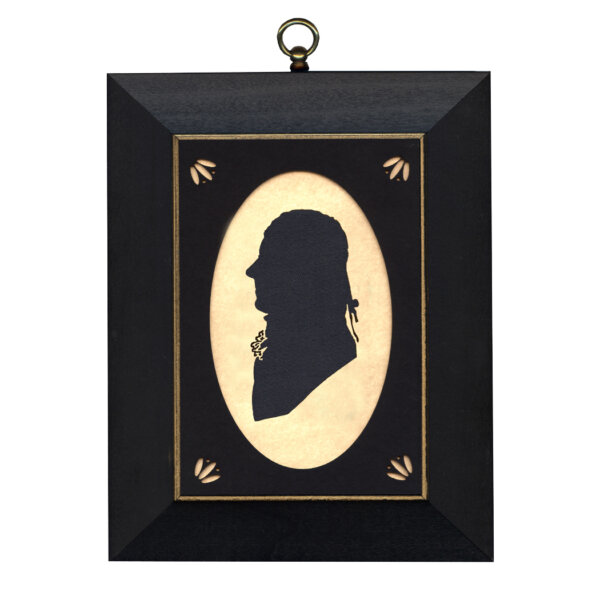Early American Revolutionary/Civil War Alexander Hamilton Cloth Silhouette with Oval Matte and Black Frame with Gold Trim- 5″ x 7″ Framed to 7″ x 9″