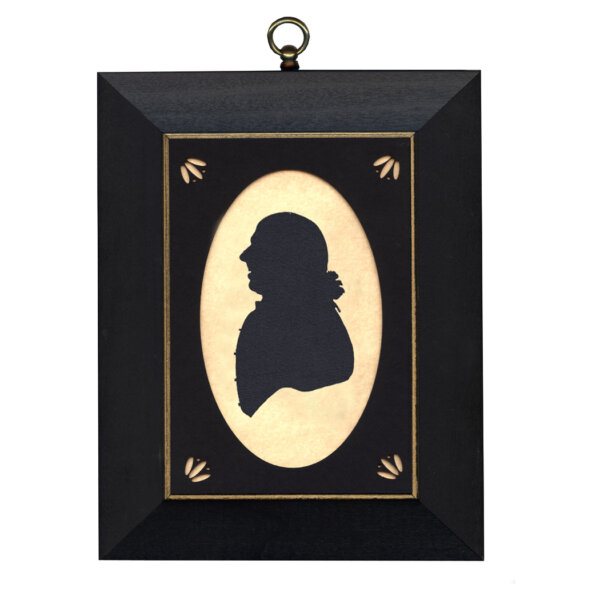 Early American Revolutionary/Civil War John Adams Cloth Silhouette with Oval Matte and Black Frame with Gold Trim- 5″ x 7″ Framed to 7″ x 9″
