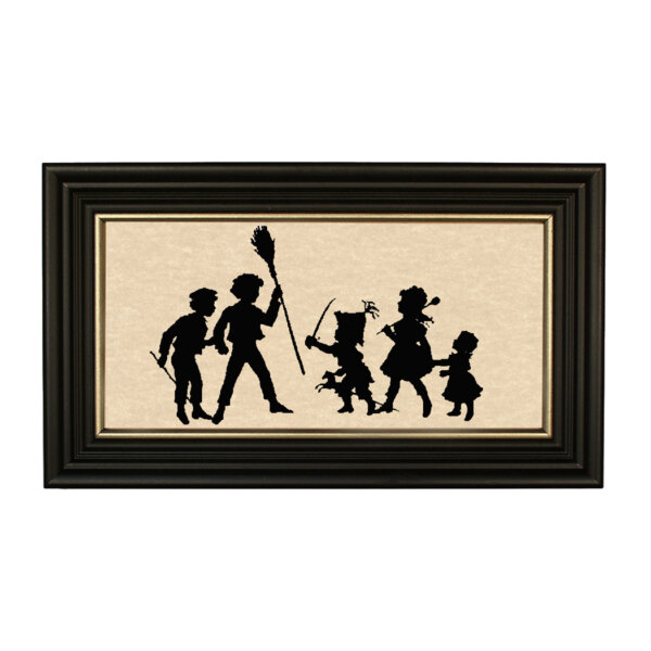 Early American Early American General Bumbum Framed Paper Cut Silhouette in Black Wood Frame with Gold Trim. A 5″ x 10″ framed to 7″ x 12″.