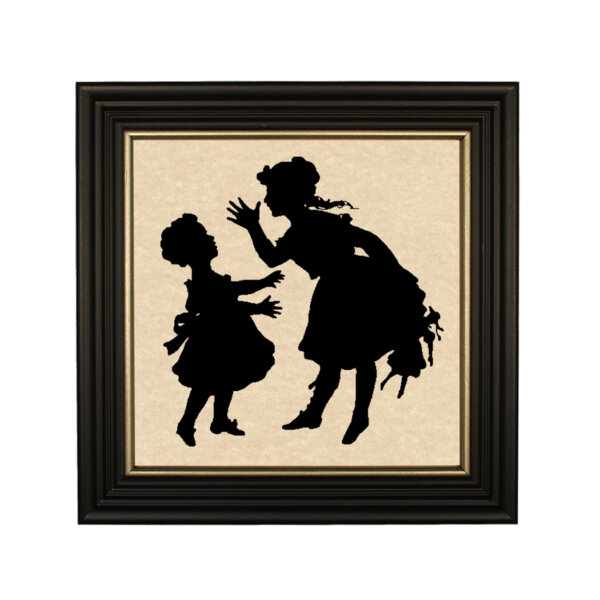 Big Sister Rules Framed Paper Cut Silhouette in Black Wood Frame with Gold Trim. An 8 x 8