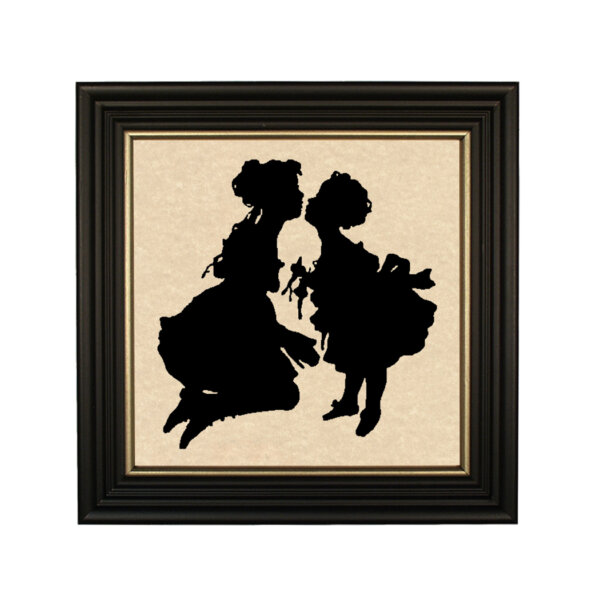 Early American Early American Big Sister Love Framed Paper Cut Silhouette in Black Wood Frame with Gold Trim. An 8 x 8″ framed to 10 x 10″.