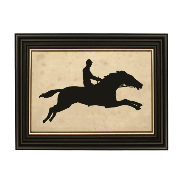 Equestrian/Fox Equestrian Racing Home Paper Cut Silhouette in Black Frame with Gold Trim- Framed to 8-3/4″ x 12″