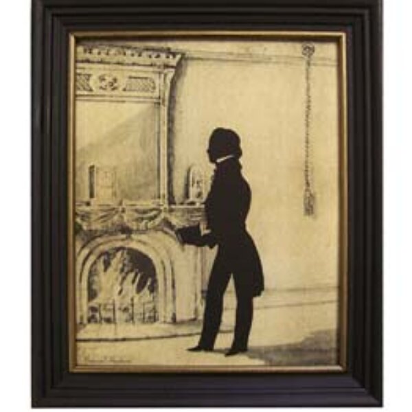 Nathaniel Hawthorne 1843 Framed Paper Cut Silhouette in Black Wood Frame with Gold Trim