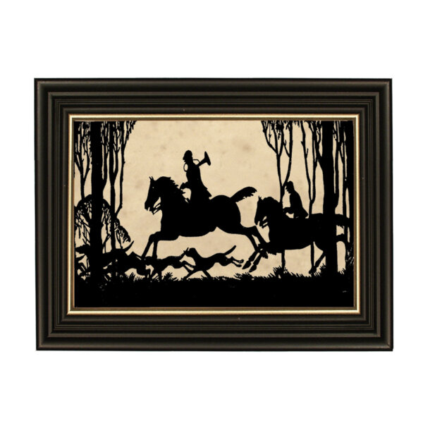 Equestrian/Fox Equestrian In the Thicket Riders and Hounds Silhouette Black Frame with Gold Trim- Framed to 8-3/4″ x 12″