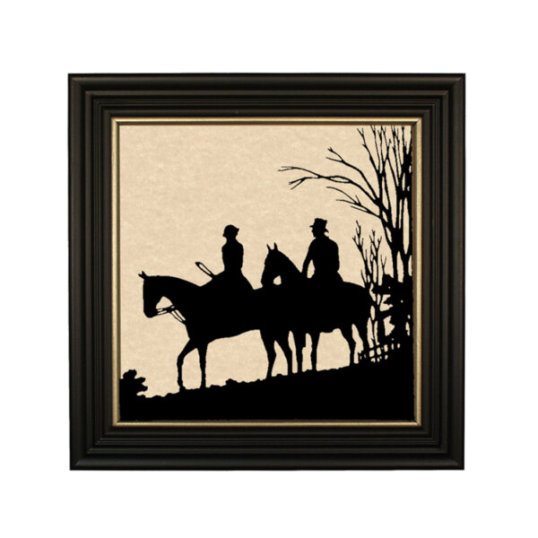 Equestrian/Fox Equestrian Field Horses Framed Paper Cut Silhouette in Black Wood Frame with Gold Trim. An 8″ x 8″ framed to 10″ x 10″