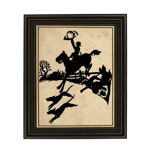 Equestrian/Fox Equestrian After the Fox Papercut Silhouette in Black Frame with Gold Trim- Framed to 10″ x 12″