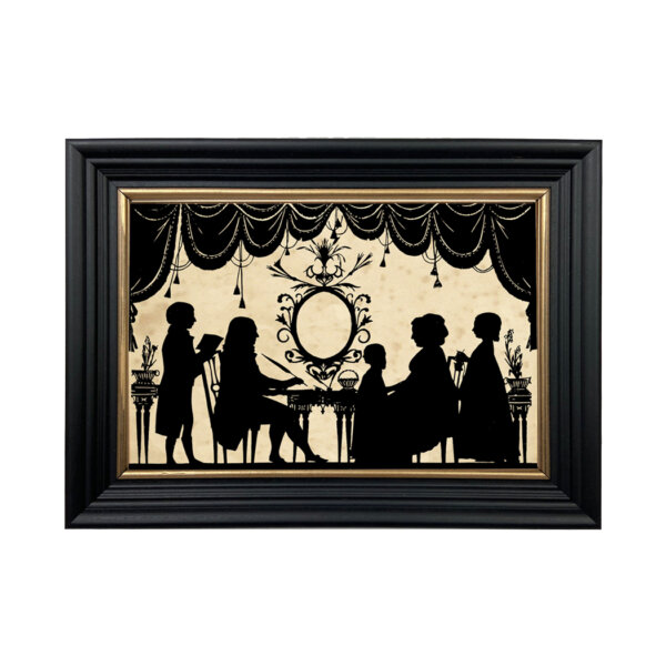 Parlor Time Framed Paper Cut Silhouette in Black Wood Frame with Gold Trim. An 6-3/4 x 10