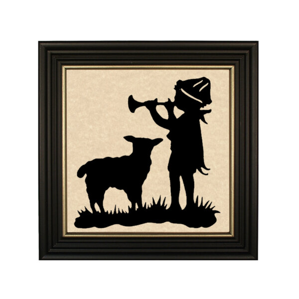 Little Boy Blue Framed Paper Cut Silhouette in Black Wood Frame with Gold Trim- Framed to 10