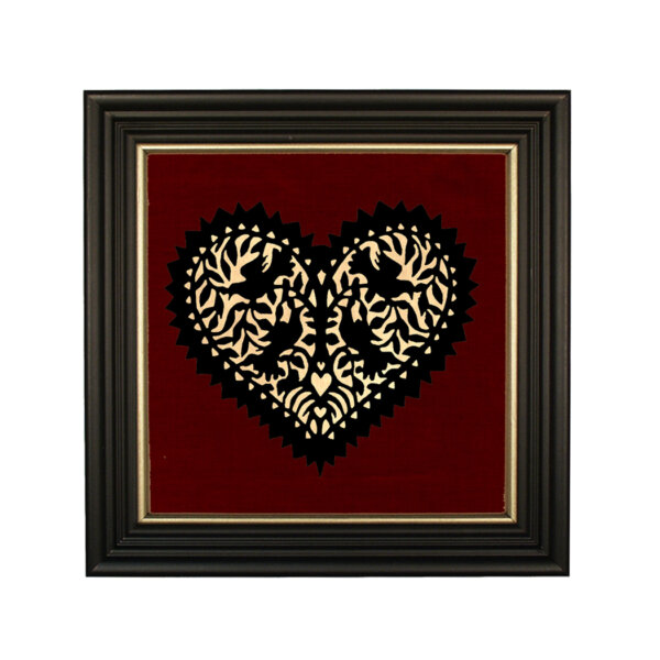 Framed Silhouettes Valentines Framed Paper Cut Lovebirds Valentine Heart- Antique Vintage Style