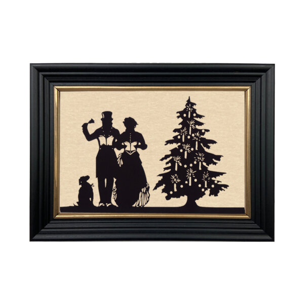 Christmas Christmas Framed “Christmas Caroling” Paper Cut Silhouette in Solid Wood Antique Black Frame with Gold Accent. An 6-3/4 x 10″ framed to 8-3/4 x 12″.