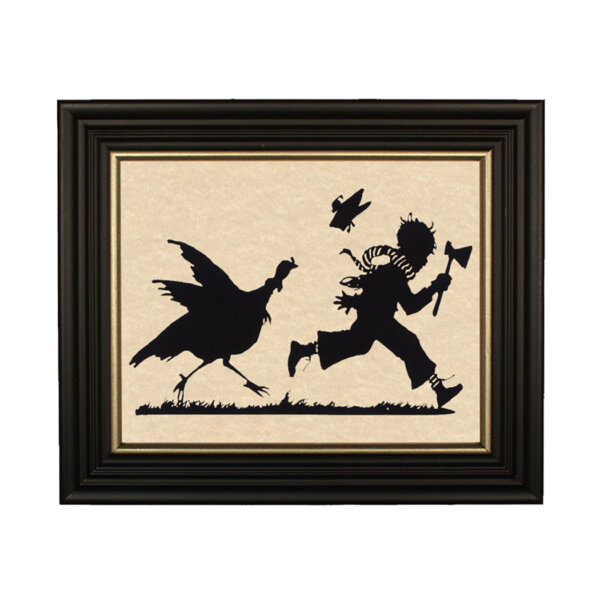 Christmas Christmas Thanksgiving Dinner Chase Framed Paper Cut Silhouette in Black Wood Frame with Gold Trim. A 6 x 8″ framed to 8 x 10″.