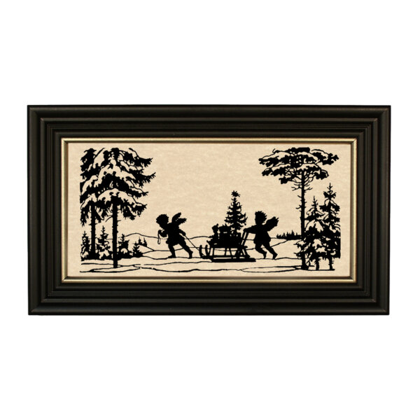 Christmas Christmas Perfect Christmas Tree Delivery Framed Paper Cut Silhouette in Black Wood Frame with Gold Trim. A 5″ x 10″ framed to 7″ x 12″.