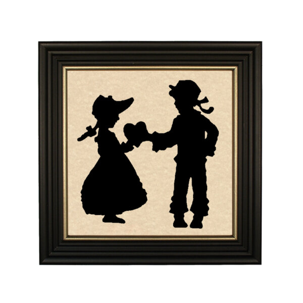 Framed Silhouettes Valentines Be My Valentine Framed Paper Cut Silhouette in Black Wood Frame with Gold Trim. Framed to 10 x 10″.