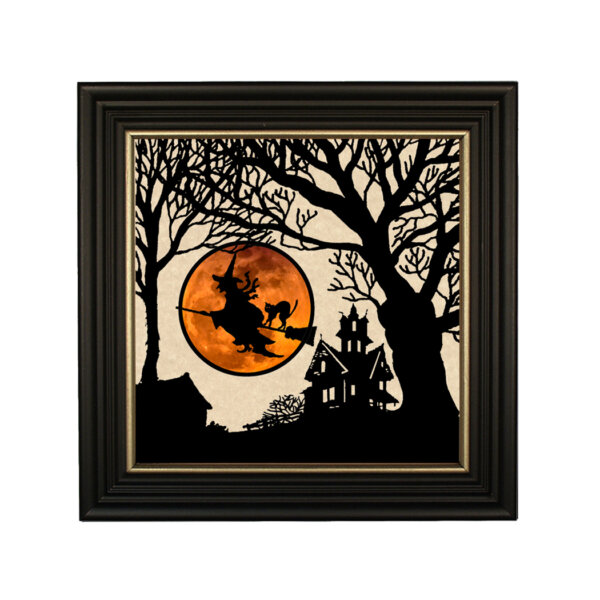 Witch Midnight Ride Across the Moon Framed Paper Cut Silhouette