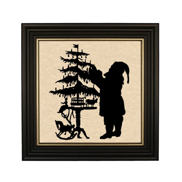 Christmas Christmas Framed “Santa Trimming the Tree” Paper Silhouette in Black Solid Wood Frame with Gold Accent