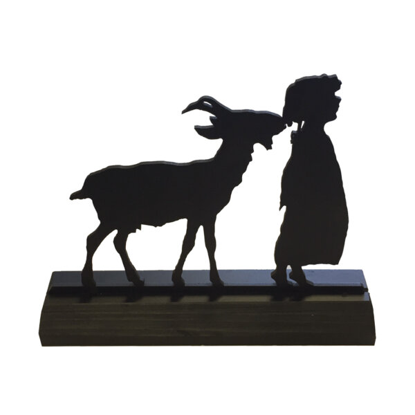 Wooden Silhouette Farm Goat Eating Pigtails Standing Wood Silhouette Early American Farmhouse Tabletop Ornament Decoration