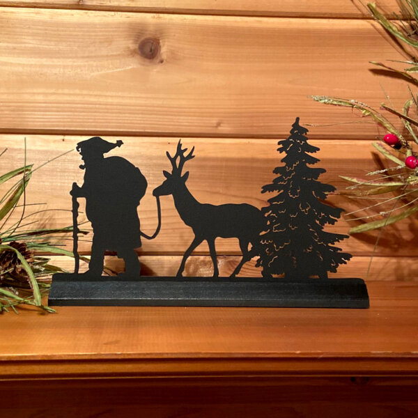 Wooden Silhouette Christmas 7″ Standing Wooden “Santa Claus with Reindeer” Silhouette Christmas Tabletop Ornament Sculpture Decoration