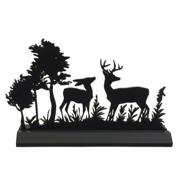 Wooden Silhouette Lodge 11″ Buck and Doe Standing Wood Silhouette Lodge Cabin Tabletop Ornament Decoration