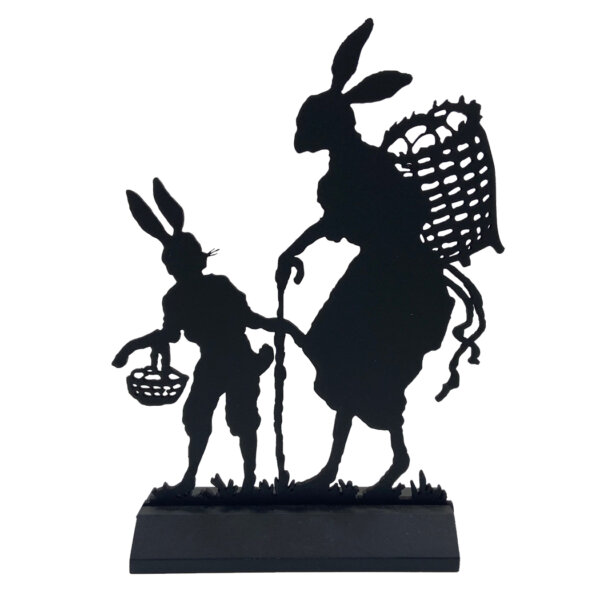 Wooden Silhouette Easter 8-3/4″ Easter Bunnies with Baskets Standing Silhouette Tabletop Ornament Decoration