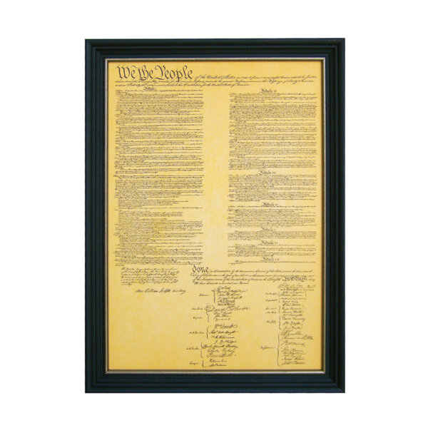 Early American Life Revolutionary/Civil War 13-3/4″ x 19″ Framed U.S. Constitution on Parchment-Look Paper