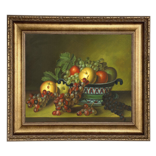 Bowl of Fruit by Rubens Peale (1784-1865) Framed Oil Painting Print on Canvas in Antiqued Gold Frame. A 16 x 20