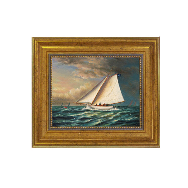 Racing Boat Framed Oil Painting Print on Canvas in Antiqued Gold Frame. A 5