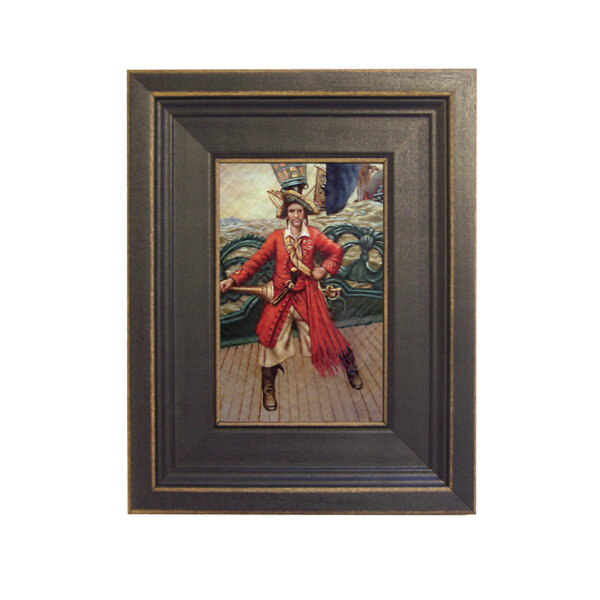 Pirate on Deck Framed Oil Painting Print on Canvas in Distressed Black Wood Frame. A 4 x 6