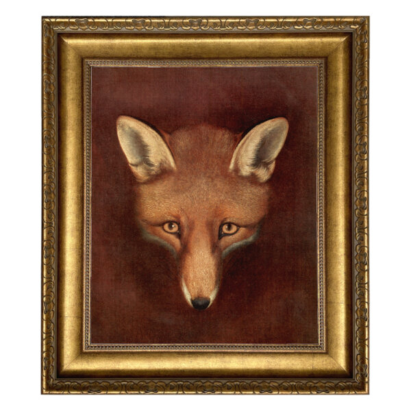 Fox Head by Reinagle Framed Oil Painting Print on Canvas in Antiqued Gold Frame