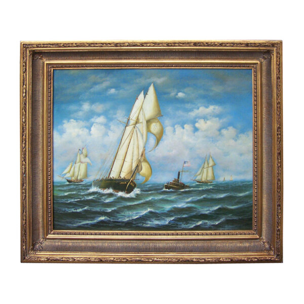 America Rounding The Mark Framed Oil Painting Print on Canvas in Antiqued Gold Frame. A 20