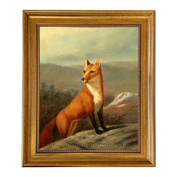 Red Fox Framed Oil Painting Print on Canvas in Antiqued Gold Frame. An 11