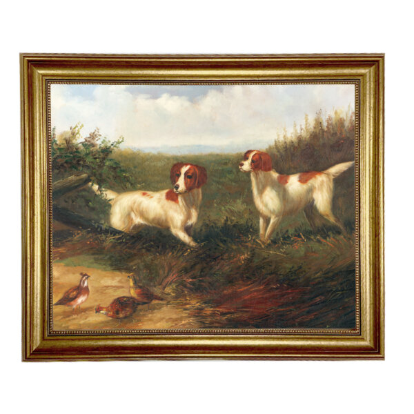 Setters on Quail Framed Oil Painting Print on Canvas in Antiqued Gold Frame. A 16 x 20
