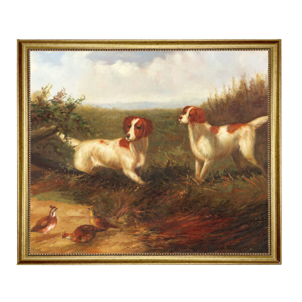 Setters on Quail Framed Oil Painting Print on Canvas in Antiqued Gold Frame. A 23.5 x 29.5