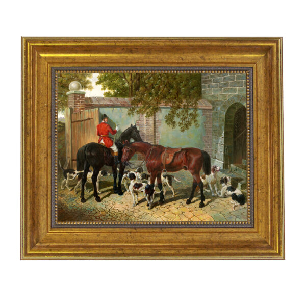 Preparing for the Hunt Framed Oil Painting Print on Canvas in Antiqued Gold Frame. An 8