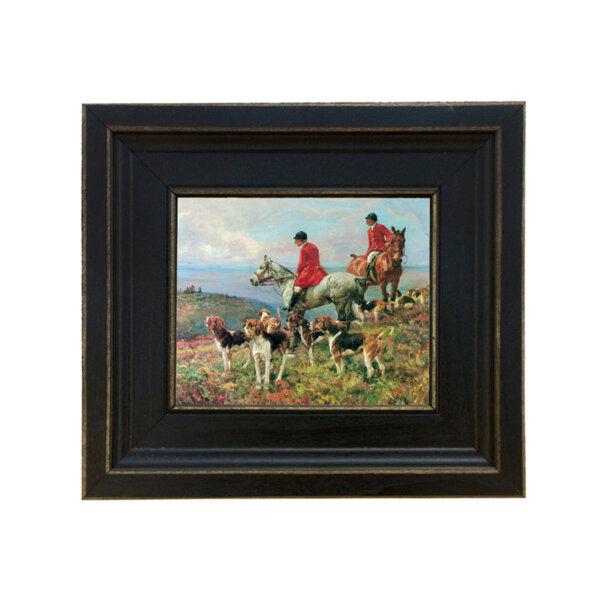 Hunting Scene (c. 1908) Oil Painting Print Reproduction On Canvas In Distressed Black Solid Wood Frame - 7-1/2