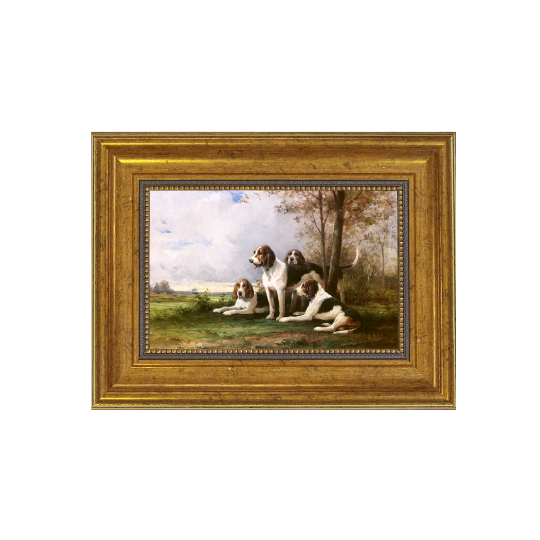 A Moment's Rest Framed Oil Painting Print on Canvas in Antiqued Gold Frame. A 4" x 6" framed to 7-1/2" x 9-1/2".