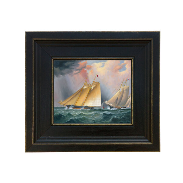 Dauntless and Shappho 1871 Framed Oil Painting Print on Canvas in Distressed Black Wood Frame. A 5 x 6