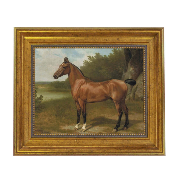 Horse in Landscape Framed Oil Painting Print on Canvas in Antiqued Gold Frame. An 8