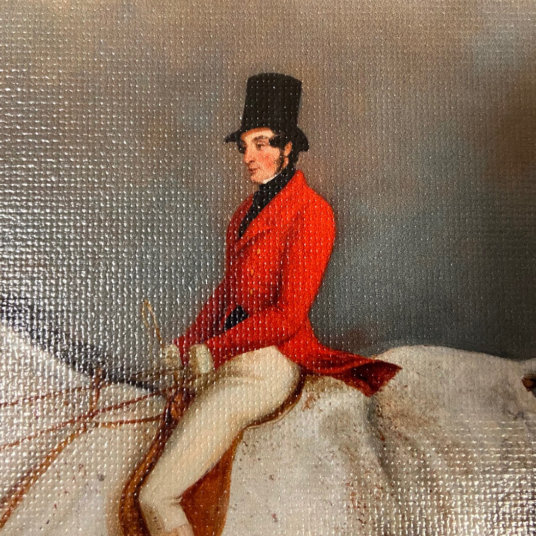 Sir Arnold on Hunter by George Laporte - Reproduction Oil Painting Print on Canvas Framed in a Brown/Black Solid Oak Frame. A 8x10 framed to 12-3/4 x 14-3/4"