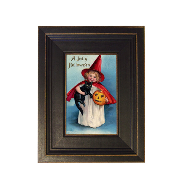 A Jolly Halloween Framed Oil Painting Print on Canvas in Distressed Black Wood Frame. A 4 x 6