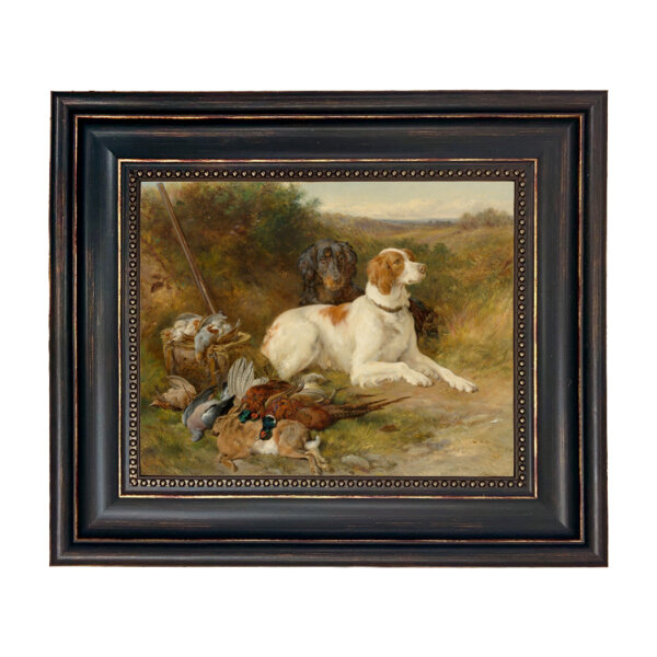 Hunting Dogs Framed Oil Painting Print on Canvas in Distressed Black Frame with Bead Accent. 8