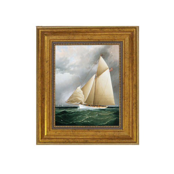 Racing Sloop Framed Oil Painting Print on Canvas in Antiqued Gold Frame. A 5