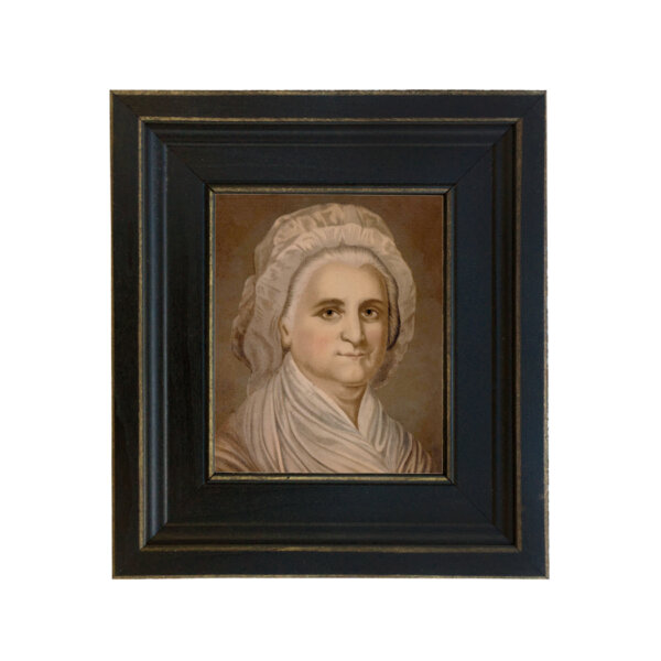 Martha Washington Framed Oil Painting Print on Canvas in Distressed Black Wood Frame. A 5 x 6