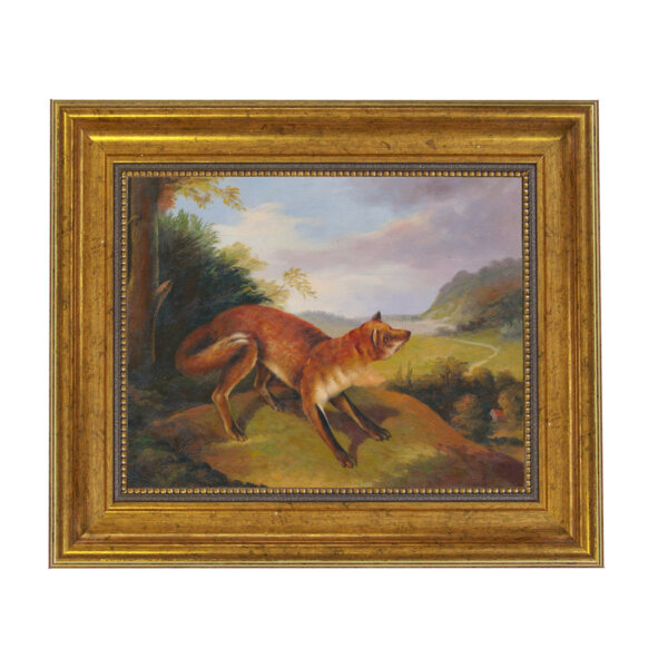 Fox in a Landscape Framed Oil Painting Print on Canvas in Antiqued Gold Frame. An 8 x 10