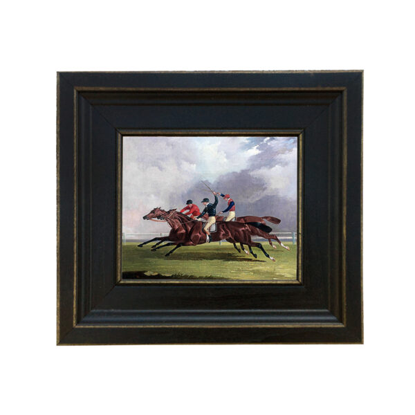 Horse Race Framed Oil Painting Print on Canvas in Distressed Black Wood Frame. A 5 x 6